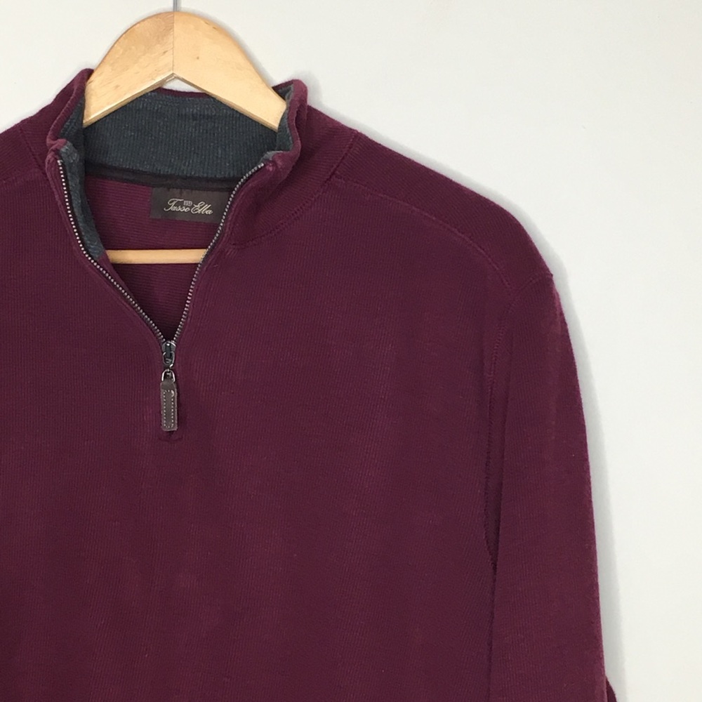 Tasso Elba Sz L Maroon Quarter Zip Sweater